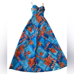 Vintage 80s DeWeese Design Swim & Sun Floral Built in Bra Dress Size 11/12